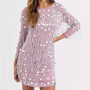 Fringe Beaded Paillette Sequin Mini Dress